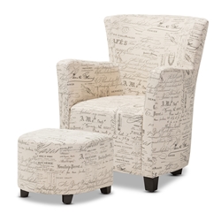 Baxton Studio Benson French Script Patterned Fabric Club Chair and Ottoman Set